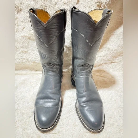 Justin Roper Cowboy Boots 3025 Gray Men 6.5C Made in USA VTG Y2K 87' Stock